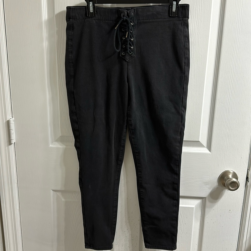 American Eagle Black Charcoal Lace Up Pull-On Jeggings Size 10 Short